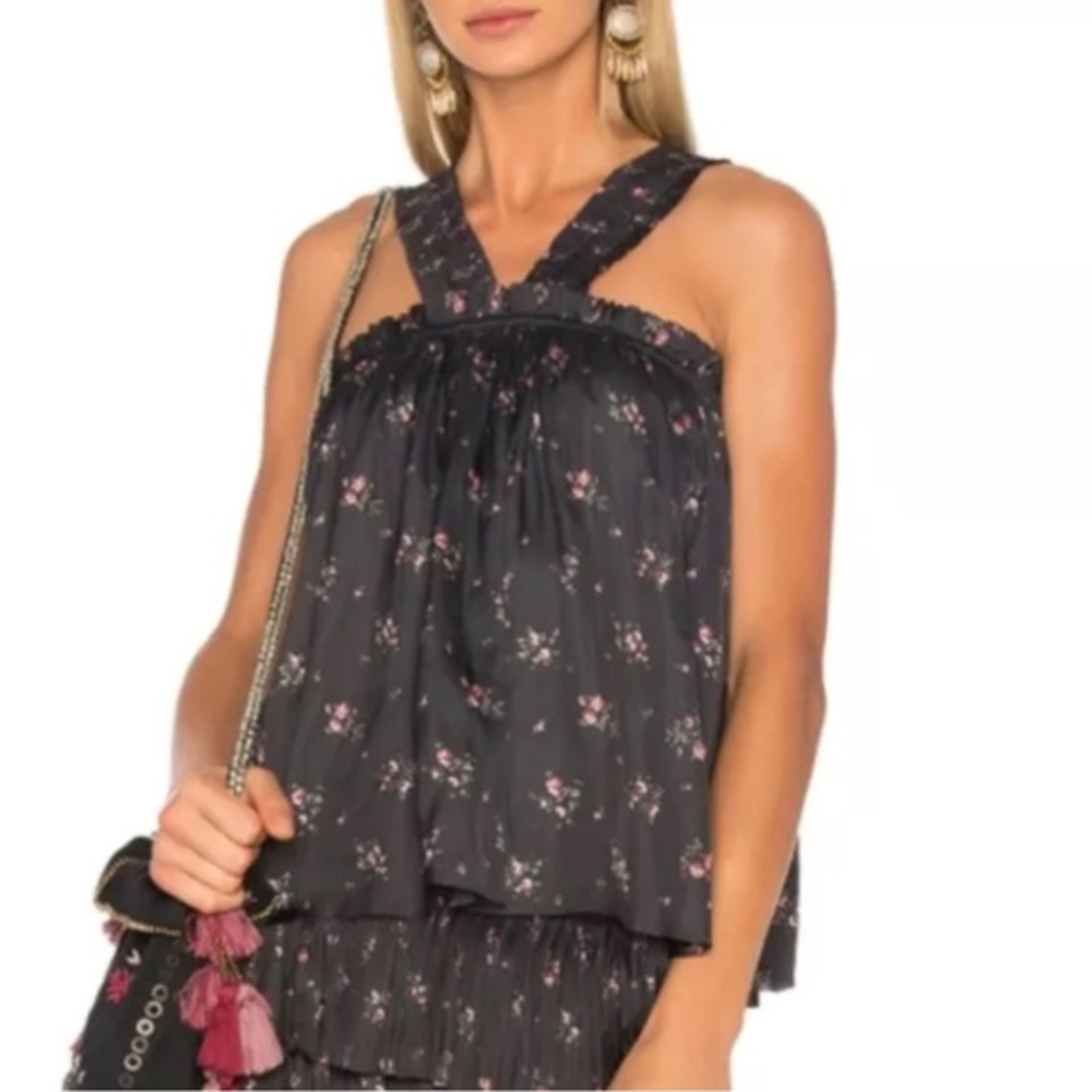 Floral Black Ruffle Halter Blouse